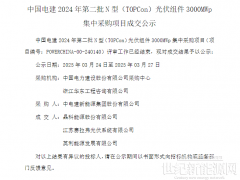 中國電建3GW TOPCon組件集采：晶科、賽拉弗、英利中標(biāo)